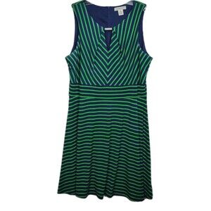 Liz Claiborne A-Line Sleeveless Dress Women's 18 Blue/Green Stripes Knee-Length